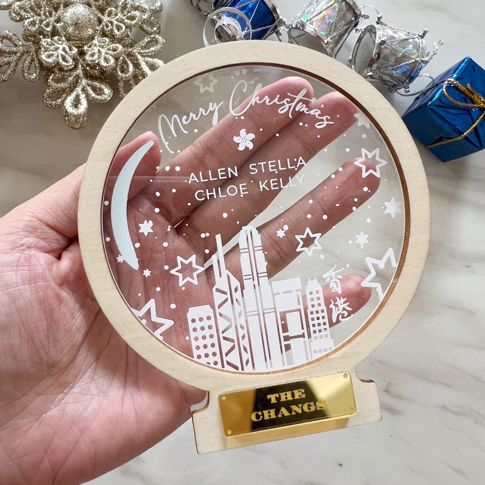 Hong Kong Snowglobe Family Ornament