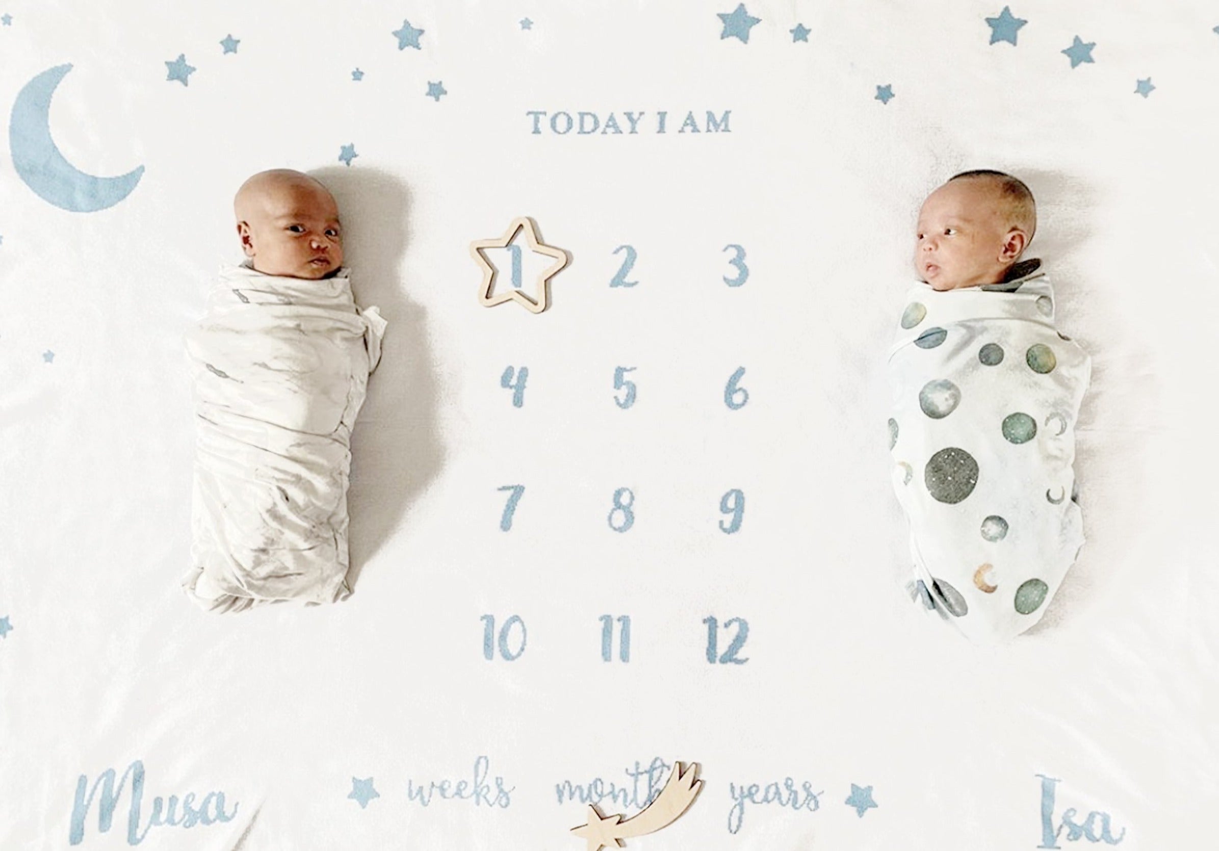 Moon & Stars Twins Milestone Blanket